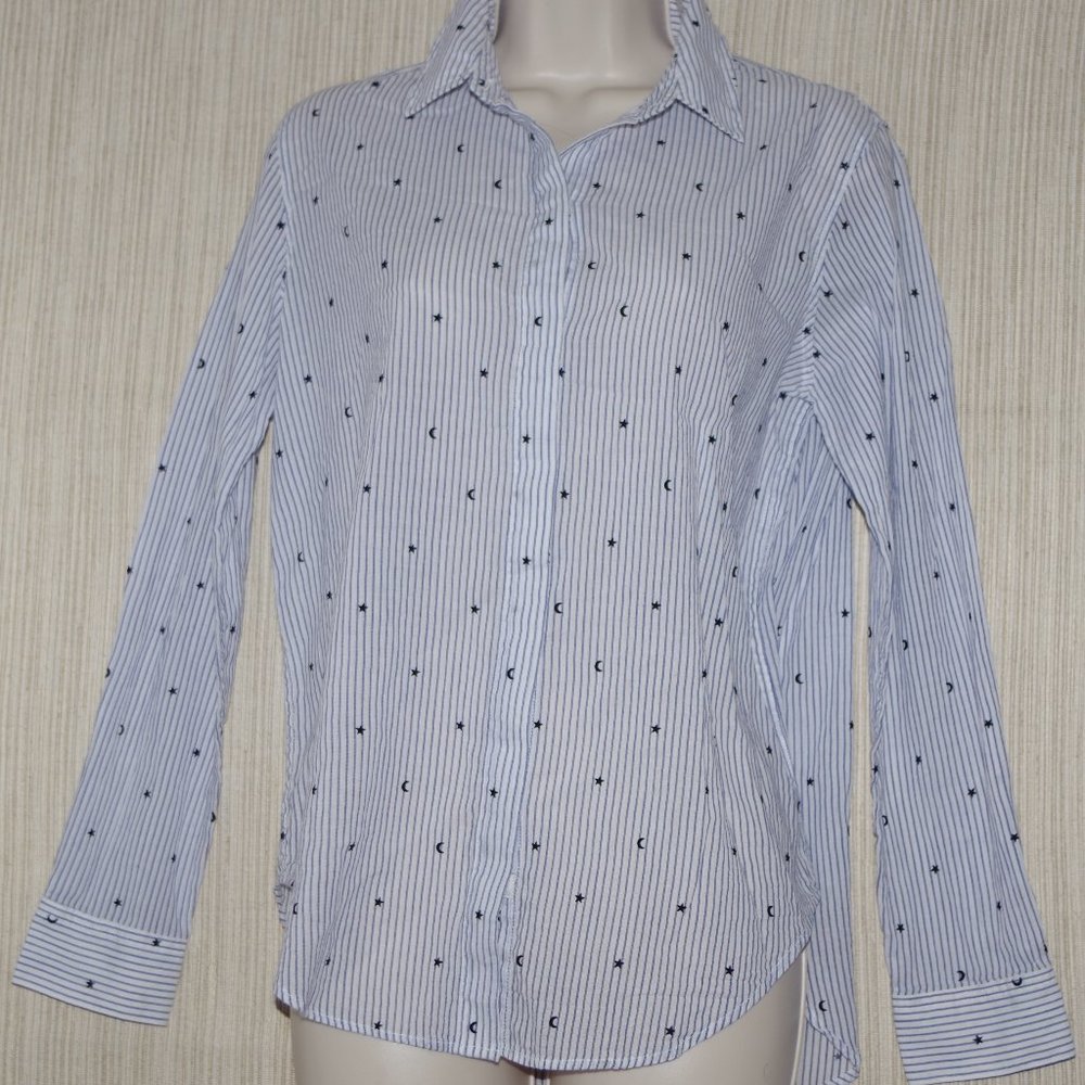 Rails white Blue Striped with stars Long Sleeve Women Shirt : S